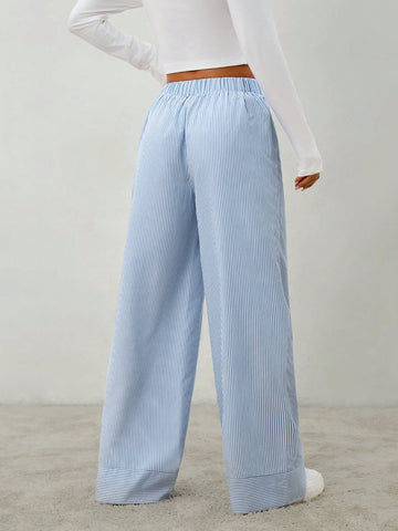 PETITE Women's Casual Minimalist Striped Wide-Leg Pants