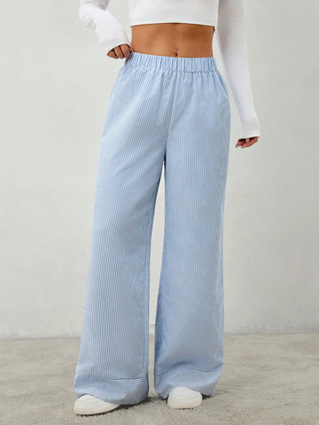 PETITE Women's Casual Minimalist Striped Wide-Leg Pants