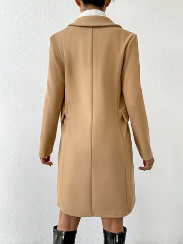 Women's Fashionable Double-Breasted Notched Collar Overcoat