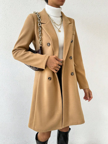 Women's Fashionable Double-Breasted Notched Collar Overcoat