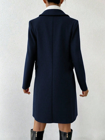 Women's Fashionable Double-Breasted Notched Collar Overcoat