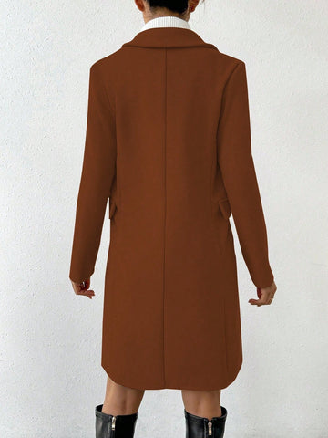 Women's Fashionable Double-Breasted Notched Collar Overcoat
