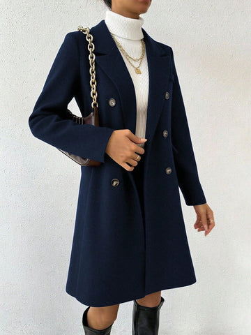 Women's Fashionable Double-Breasted Notched Collar Overcoat