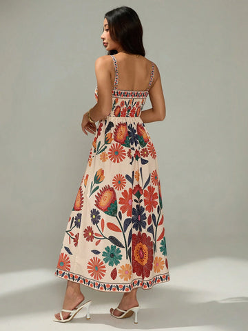PETITE Women's Sleeveless Gathered Waist A-Line Floral Print Vacation Casual Dress