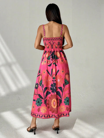 PETITE Women's Sleeveless Gathered Waist A-Line Floral Print Vacation Casual Dress