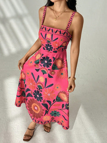 PETITE Women's Sleeveless Gathered Waist A-Line Floral Print Vacation Casual Dress