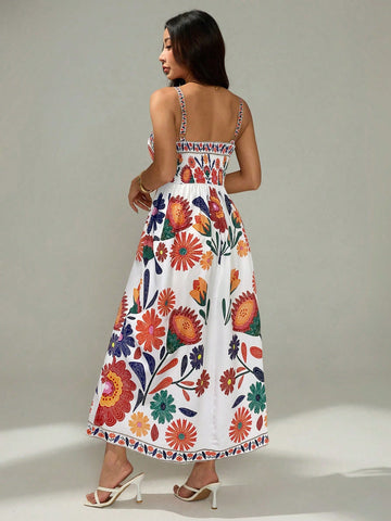 PETITE Women's Sleeveless Gathered Waist A-Line Floral Print Vacation Casual Dress