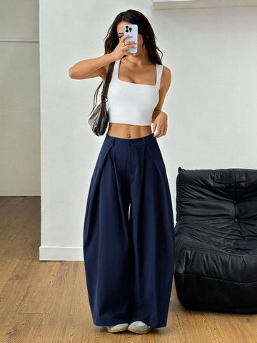 Vintage Casual Hippie Street Oversized Blue Striped Textured Wide Leg Pants
