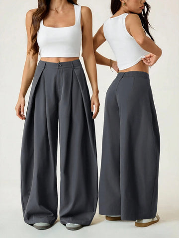 Vintage Casual Hippie Street Oversized Blue Striped Textured Wide Leg Pants