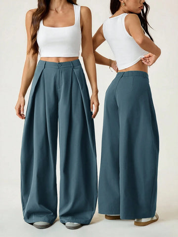 Vintage Casual Hippie Street Oversized Blue Striped Textured Wide Leg Pants