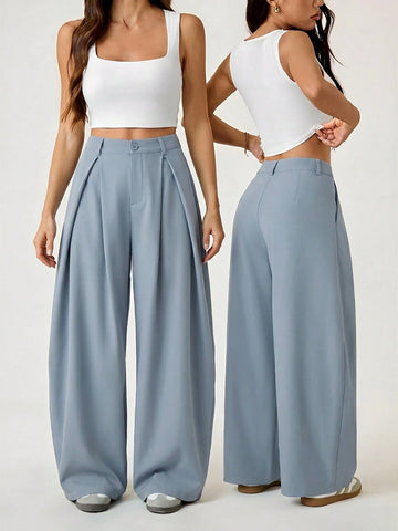 Vintage Casual Hippie Street Oversized Blue Striped Textured Wide Leg Pants