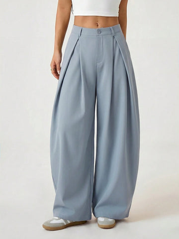 Vintage Casual Hippie Street Oversized Blue Striped Textured Wide Leg Pants