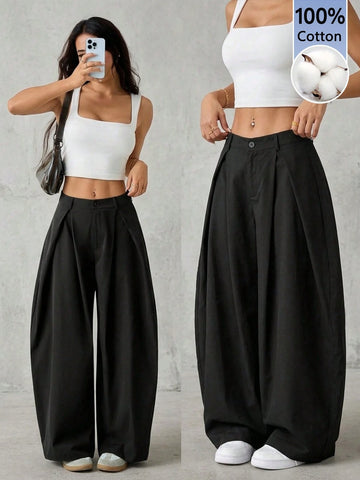 Vintage Casual Hippie Street Oversized Blue Striped Textured Wide Leg Pants