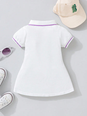 Baby Girl Contrast Collar Fold Pleated Detail Polo Neck Dress