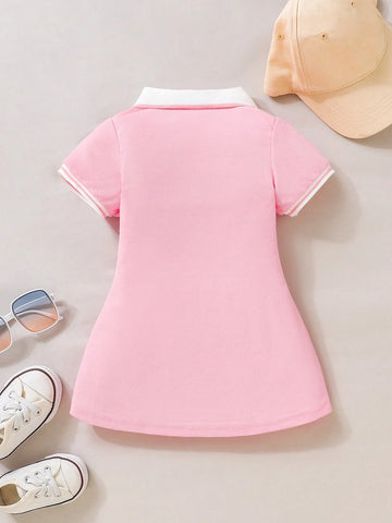 Baby Girl Contrast Collar Fold Pleated Detail Polo Neck Dress