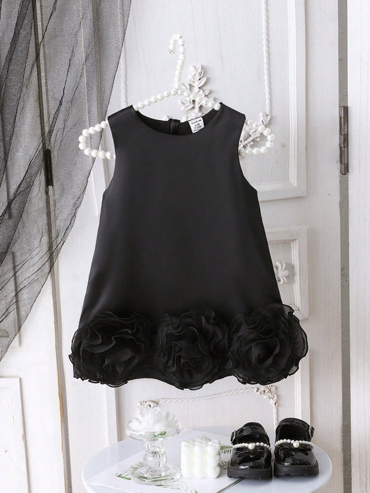 Baby Girls Elegant High-End Satin 3D Lace Floral Bowknot Back Princess Dress