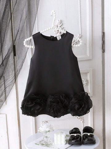 Baby Girls Elegant High-End Satin 3D Lace Floral Bowknot Back Princess Dress