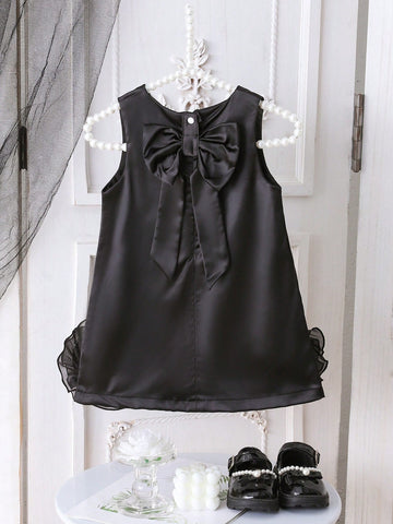 Baby Girls Elegant High-End Satin 3D Lace Floral Bowknot Back Princess Dress
