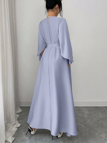 Elegant Refined Commute & Casual Batwing Sleeve Cinched Waist Dress