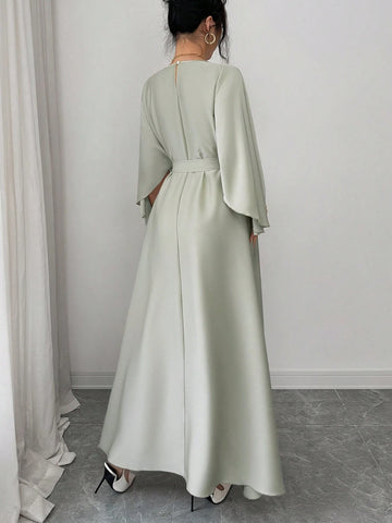 Elegant Refined Commute & Casual Batwing Sleeve Cinched Waist Dress