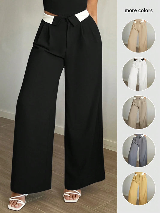 SXY Contrast Trim Wide Leg Suit Pants