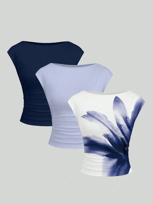 Cutout Backless Moisture-Wicking Fitted Women's T-Shirt Set