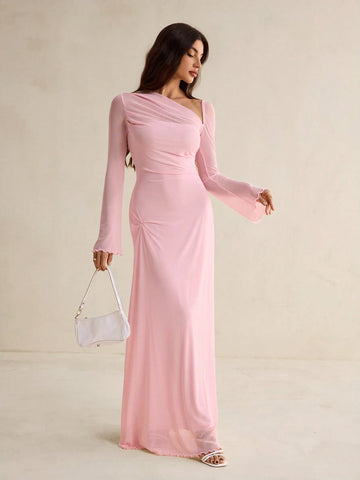 Tall Elegant Solid Color Asymmetric Neck Dress