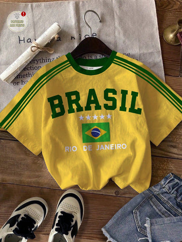 Vintage Letter & Number Badge Motif Mesh Knit Oversized T-Shirt