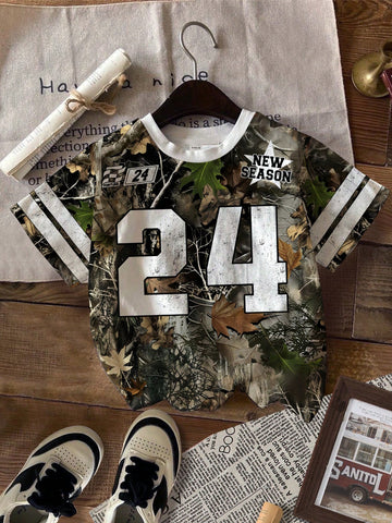 Vintage Letter & Number Badge Motif Mesh Knit Oversized T-Shirt