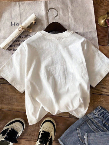 Vintage Letter & Number Badge Motif Mesh Knit Oversized T-Shirt