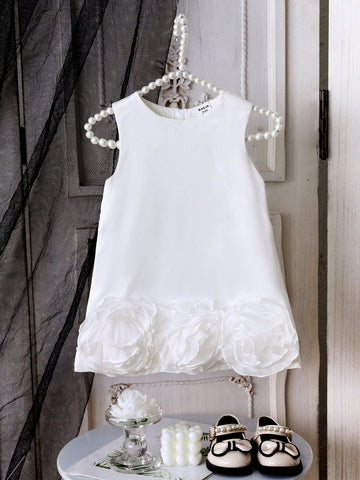 Baby Girls Elegant High-End Satin 3D Lace Floral Bowknot Back Princess Dress