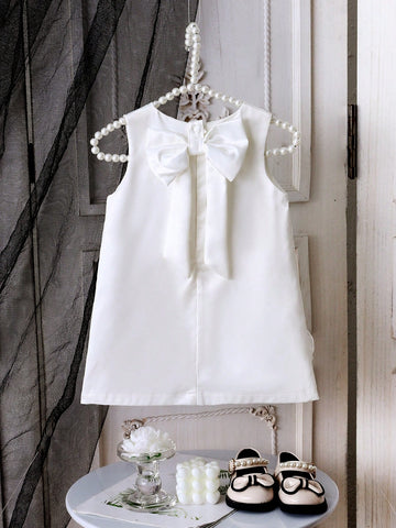 Baby Girls Elegant High-End Satin 3D Lace Floral Bowknot Back Princess Dress