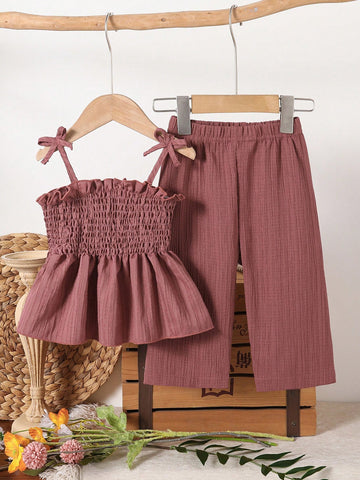 Baby Girl Solid Color Suspender Casual Jumpsuit Set