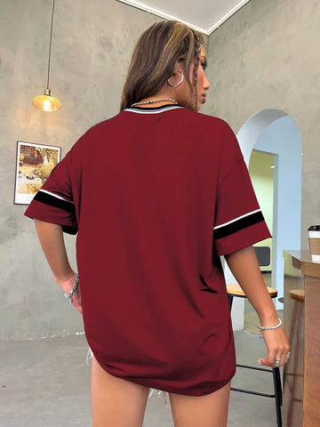 Unity Loose-Fit V-Neck Drop-Shoulder T-Shirt With Los Angeles Printed