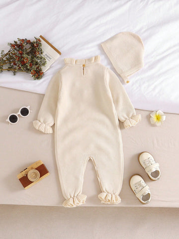Floral Embroidered Sweater Romper + Hat, Fashionable & Adorable Baby Knit Romper