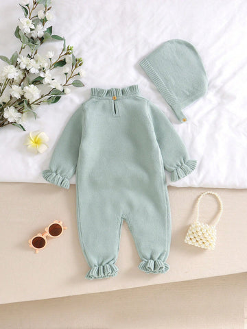 Floral Embroidered Sweater Romper + Hat, Fashionable & Adorable Baby Knit Romper