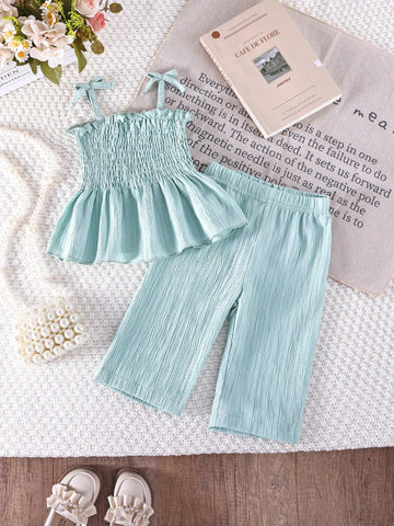 Baby Girl Solid Color Suspender Casual Jumpsuit Set