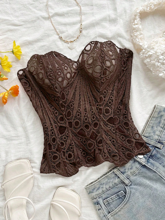 European And American Style Young Vacation Sexy Avant-Garde Lace Top