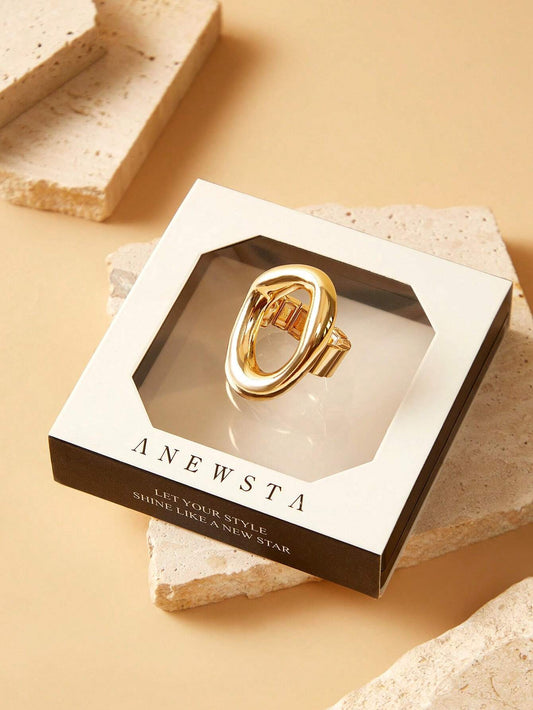 Anewsta Asymmetrical Hollow Out Reflective Statement Ring