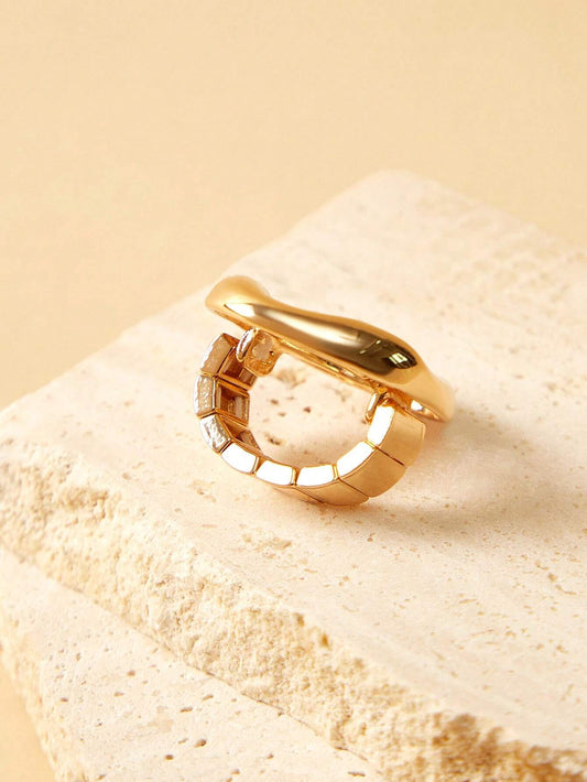 Anewsta Asymmetrical Hollow Out Reflective Statement Ring