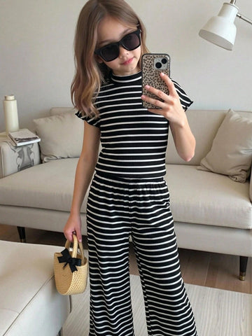 Textured Knit Side Ruched Mock Neck Snug Fit Top And Wide Leg Pant
