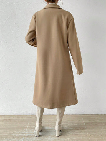 Women Plain Front Button Concealed Placket Long Sleeve Simple Jacket