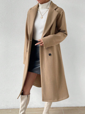 Uhlyne Lapel Neck Double Breasted Overcoat