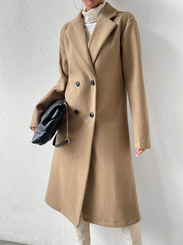 Women Plain Front Button Concealed Placket Long Sleeve Simple Jacket