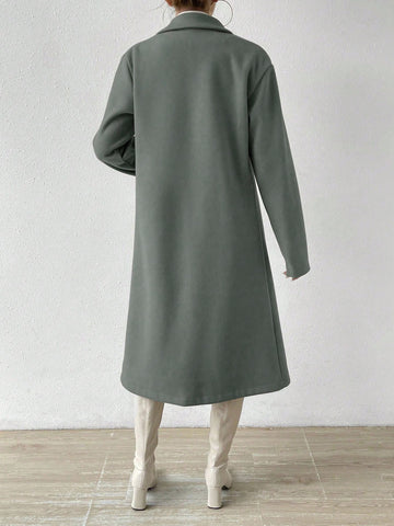 Women Plain Front Button Concealed Placket Long Sleeve Simple Jacket