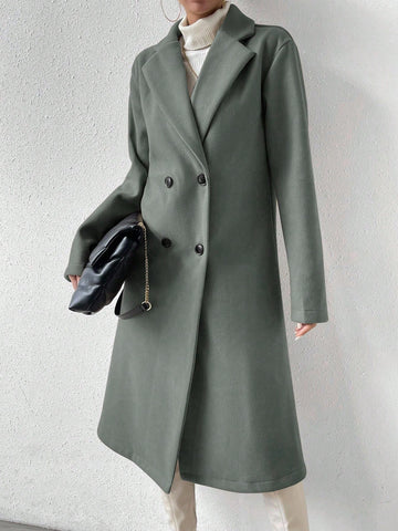 Uhlyne Lapel Neck Double Breasted Overcoat