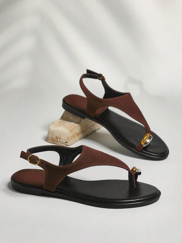 Vacation Casual Gold Decor Toe Ring Flat Sandals