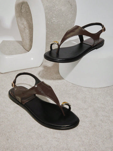 Vacation Casual Gold Decor Toe Ring Flat Sandals