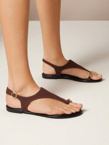 Vacation Casual Gold Decor Toe Ring Flat Sandals