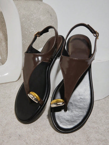 Vacation Casual Gold Decor Toe Ring Flat Sandals